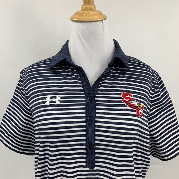 Under Armour Shirt Womens M Medium Dark Blue HeatGear Striped Performance Golf - Picture 3 of 9